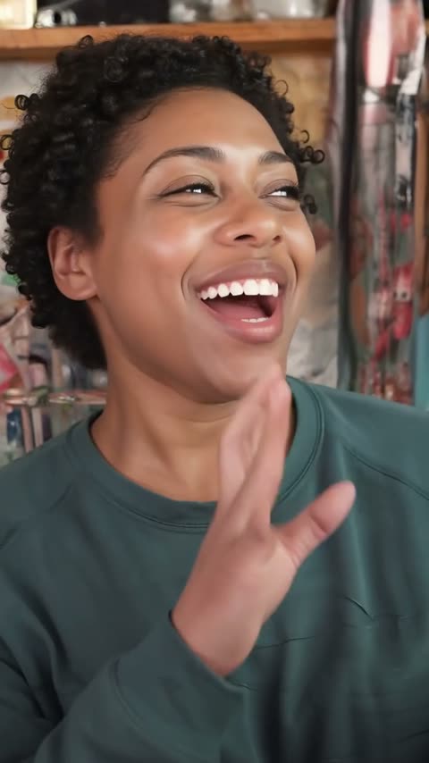 AI demo frame: the lead singer laughing and waving